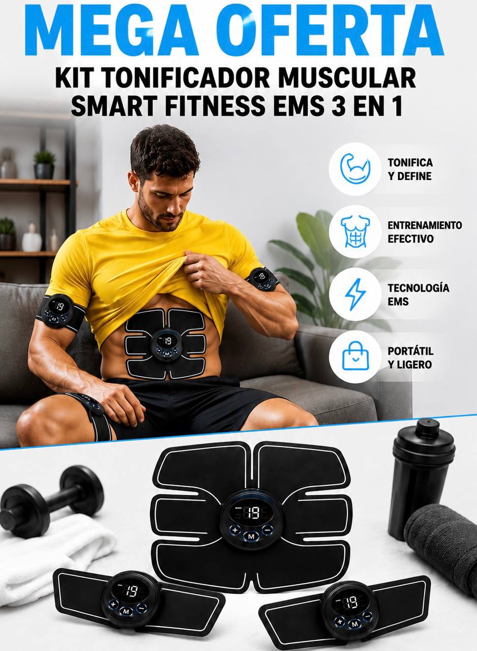 Kit Tonificador Muscular Smart Fitness EMS 3 en 1 (Abdomen + Brazos de Regalo🎁 )